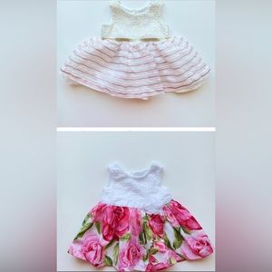 2 dresses The Children’s Place sparkly striped  & flower dress Like new.0-3mo